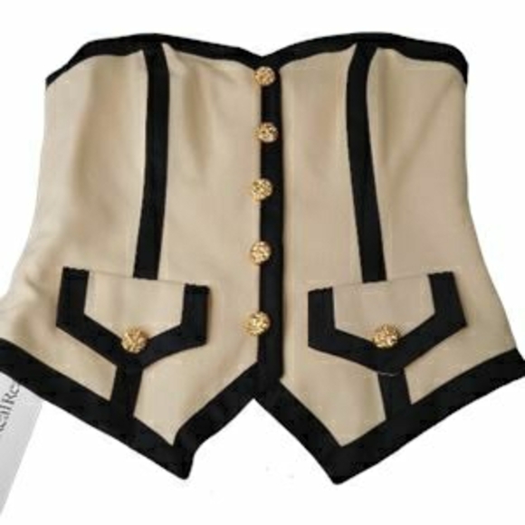 Escada Monochromatic Crop Top with Gold Buttons - Picture 1 of 8